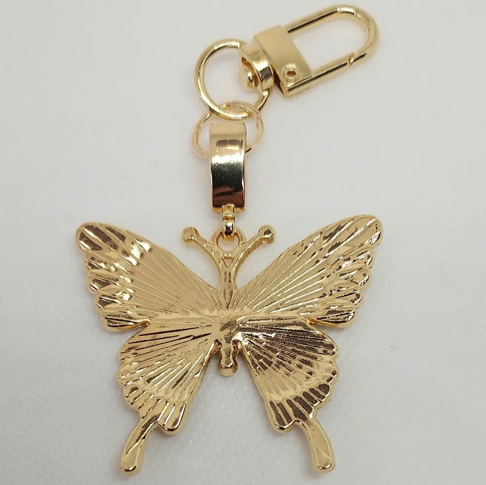 Butterfly Keychain/Bag Charm With Mini Black Faux Leather Purse Gift Bag NWT